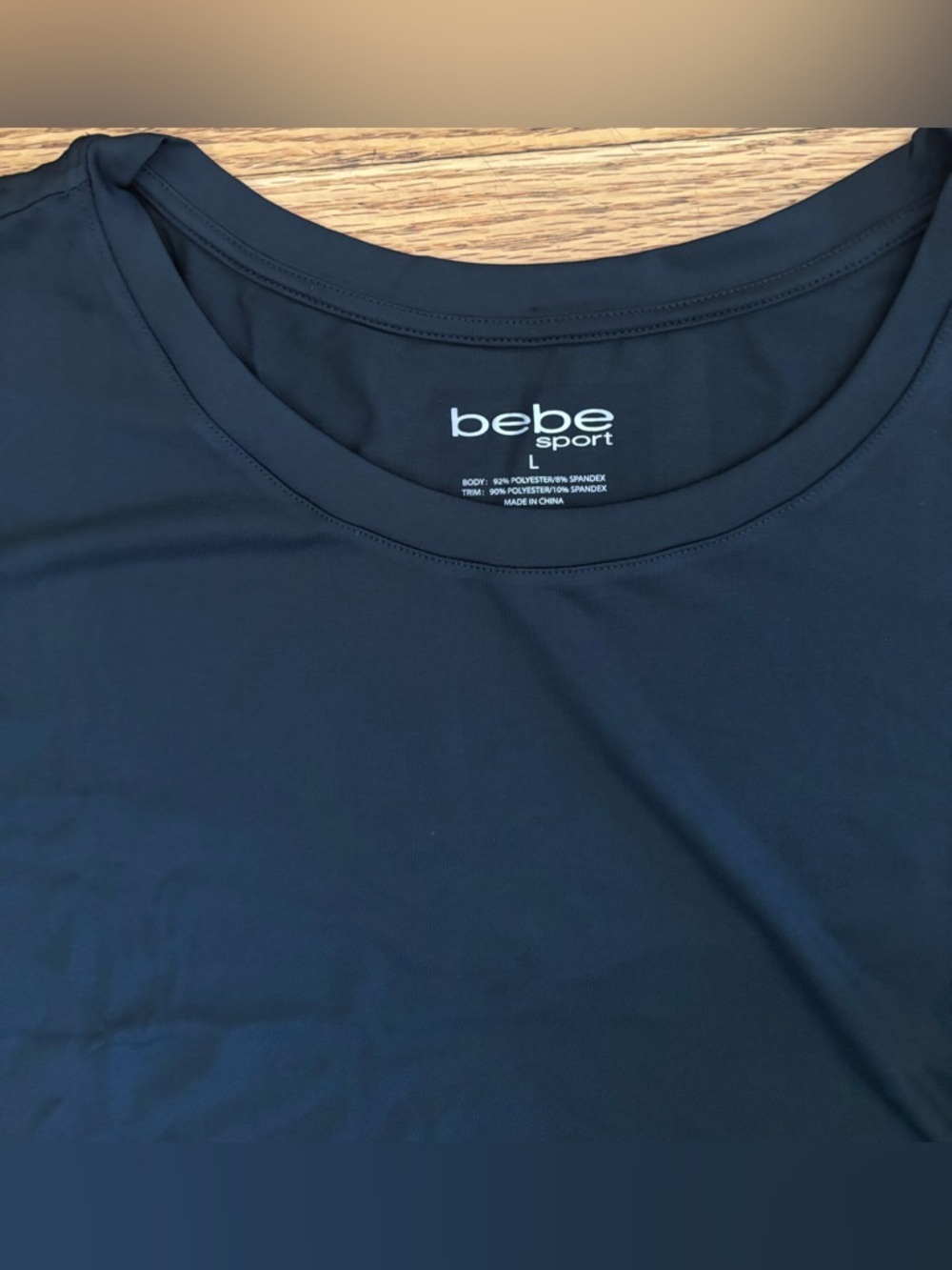 bebe sport Athletic Tee Women’s Large Black /White Cropped Shirt Logo Casual New - Picture 2 of 6